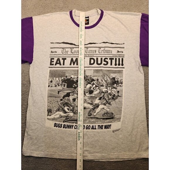 Vintage 1995 Looney Tunes Tribune Football Single Stitch Adult XL Grey T-Shirt - Picture 10 of 15